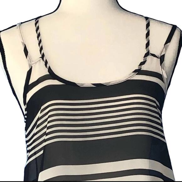 American Dream Sheer Tank Top Black and White Striped Size Small Double Strap - Picture 5 of 9